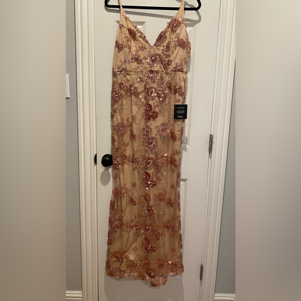 Shine Language Rose Gold Sequin Mermaid Maxi Dress